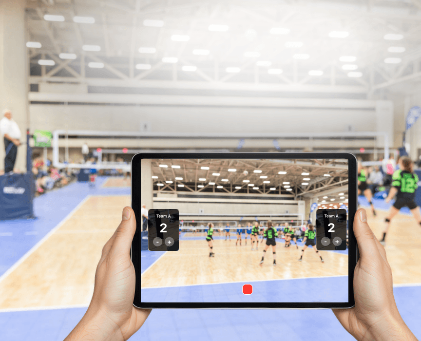Varsity Score live score overlay on volleyball recording